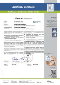 Certificato di conformità rilasciato dall'IFT Rosenheim Istituto di Germania per 5 Stars PVC