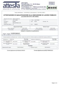 Attestazione di qualificazione alla esecuzione di lavori pubblici per QFORT Milano SRL